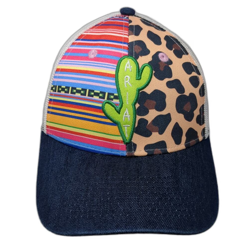 Ariat Trucker Hat Blue One Size Cactus Leopard Serape Mesh Back Snapback